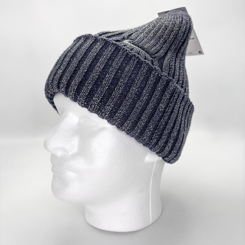NEW Nike Beanie Hat Blue Heather Rib Knit Fleece Lined Cuffed NWT One Size Women - Picture 6 of 8